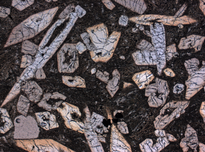 Thin Section Photograph of Apollo 15 Sample 15595,37 in Plane-Polarized Light at 2.5x Magnification and 2.85 mm Field of View (View #2)