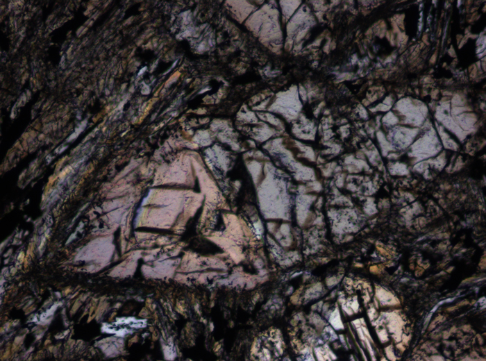 Thin Section Photograph of Apollo 15 Sample 15596,12 in Plane-Polarized Light at 10x Magnification and 0.7 mm Field of View (View #4)