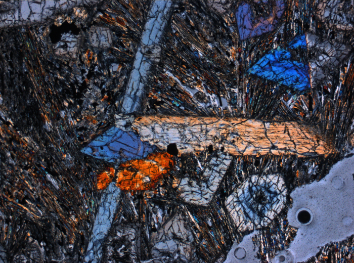 Thin Section Photograph of Apollo 15 Sample 15596,12 in Cross-Polarized Light at 2.5x Magnification and 2.85 mm Field of View (View #5)