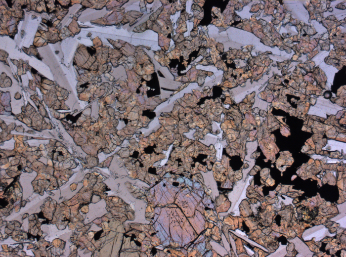 Thin Section Photograph of Apollo 15 Sample 15598,12 in Plane-Polarized Light at 2.5x Magnification and 2.85 mm Field of View (View #2)