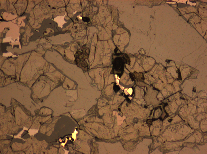 Thin Section Photograph of Apollo 15 Sample 15598,12 in Reflected Light at 10x Magnification and 0.7 mm Field of View (View #3)
