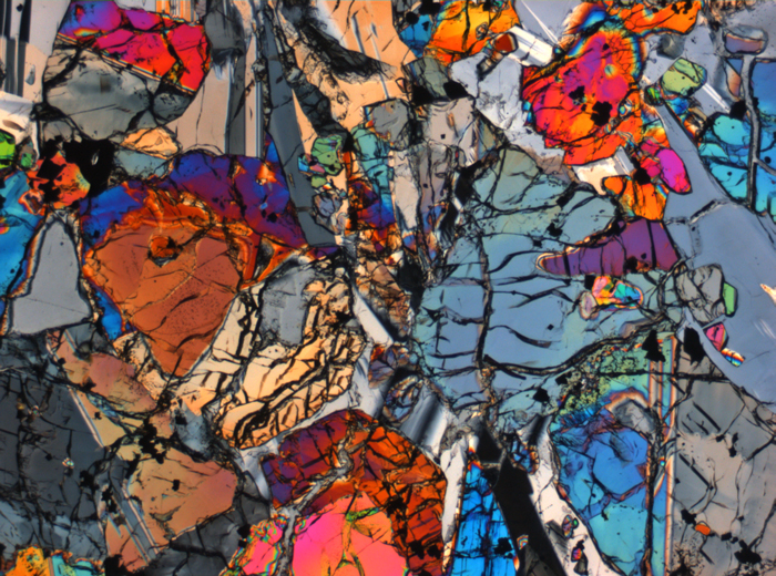 Thin Section Photograph of Apollo 15 Sample 15643,15 in Cross-Polarized Light at 2.5x Magnification and 2.85 mm Field of View (View #3)