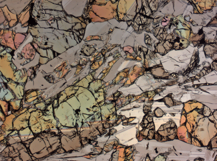 Thin Section Photograph of Apollo 15 Sample 15643,15 in Plane-Polarized Light at 2.5x Magnification and 2.85 mm Field of View (View #4)