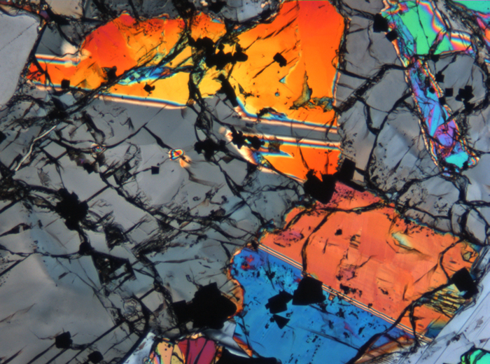 Thin Section Photograph of Apollo 15 Sample 15643,15 in Cross-Polarized Light at 5x Magnification and 1.4 mm Field of View (View #5)