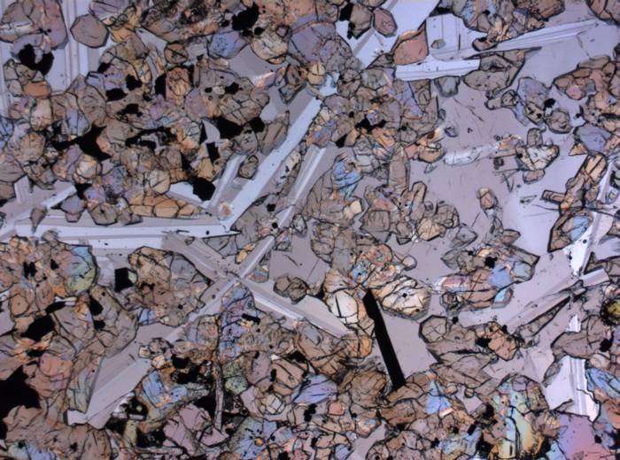 Thin Section Photograph of Apollo 15 Sample 15647,7 in Plane-Polarized Light at 2.5x Magnification and 2.85 mm Field of View (View #1)
