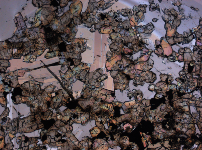 Thin Section Photograph of Apollo 15 Sample 15647,7 in Plane-Polarized Light at 2.5x Magnification and 2.85 mm Field of View (View #2)