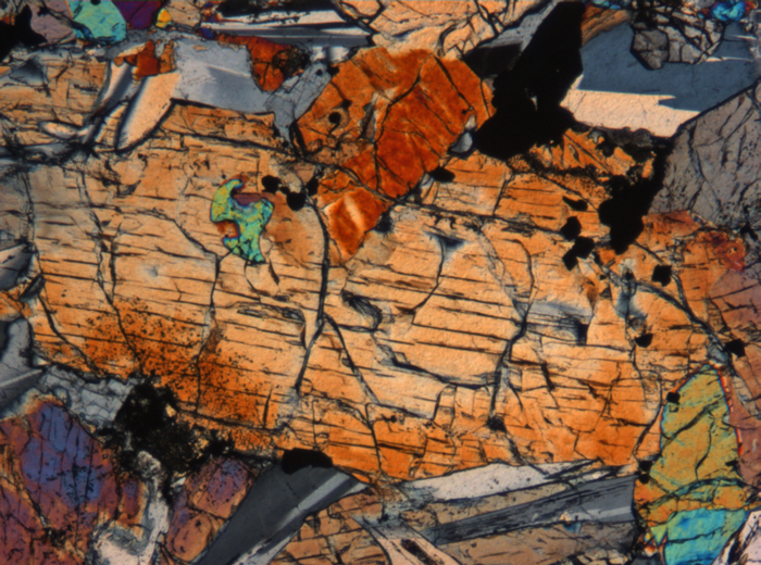 Thin Section Photograph of Apollo 15 Sample 15663,11 in Cross-Polarized Light at 5x Magnification and 1.4 mm Field of View (View #6)