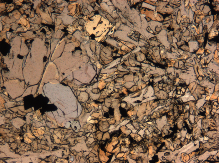 Thin Section Photograph of Apollo 15 Sample 15665,13 in Plane-Polarized Light at 5x Magnification and 1.4 mm Field of View (View #2)