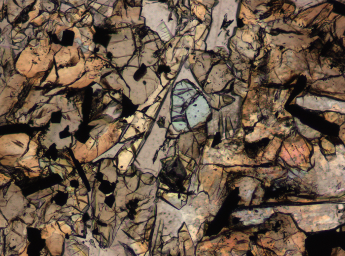 Thin Section Photograph of Apollo 15 Sample 15665,13 in Plane-Polarized Light at 10x Magnification and 0.7 mm Field of View (View #4)