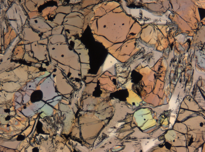 Thin Section Photograph of Apollo 15 Sample 15672,13 in Plane-Polarized Light at 5x Magnification and 1.4 mm Field of View (View #1)