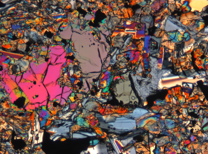 Thin Section Photograph of Apollo 15 Sample 15676,14 in Cross-Polarized Light at 5x Magnification and 1.4 mm Field of View (View #3)