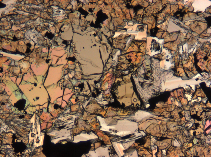 Thin Section Photograph of Apollo 15 Sample 15676,14 in Plane-Polarized Light at 5x Magnification and 1.4 mm Field of View (View #3)