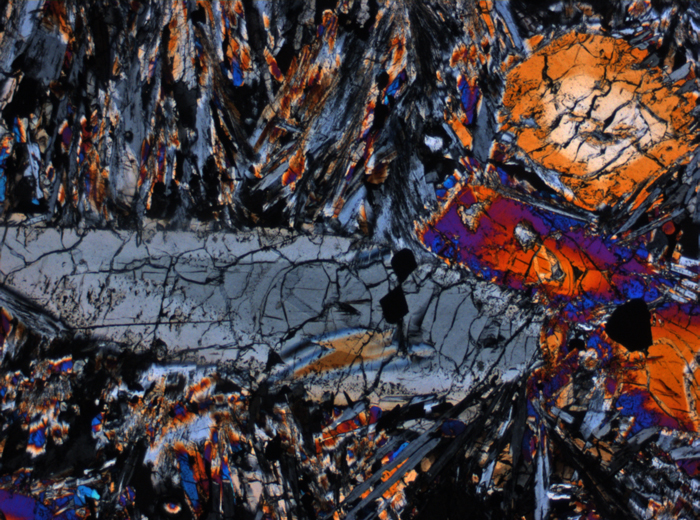 Thin Section Photograph of Apollo 15 Sample 15682,6 in Cross-Polarized Light at 2.5x Magnification and 2.85 mm Field of View (View #2)