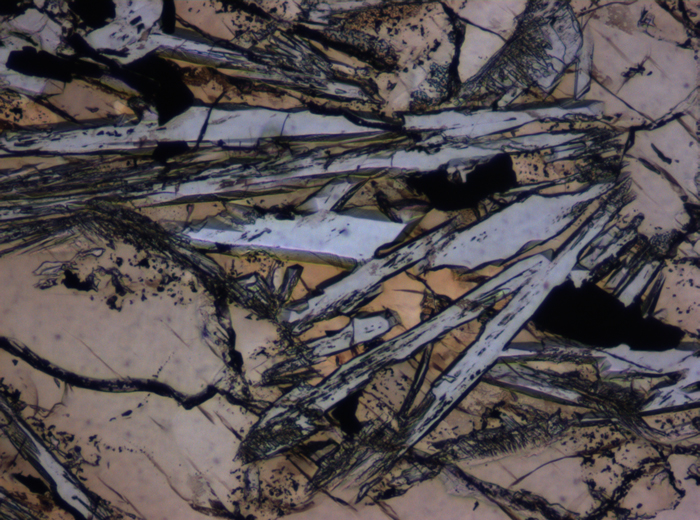 Thin Section Photograph of Apollo 15 Sample 15682,6 in Plane-Polarized Light at 10x Magnification and 0.7 mm Field of View (View #4)