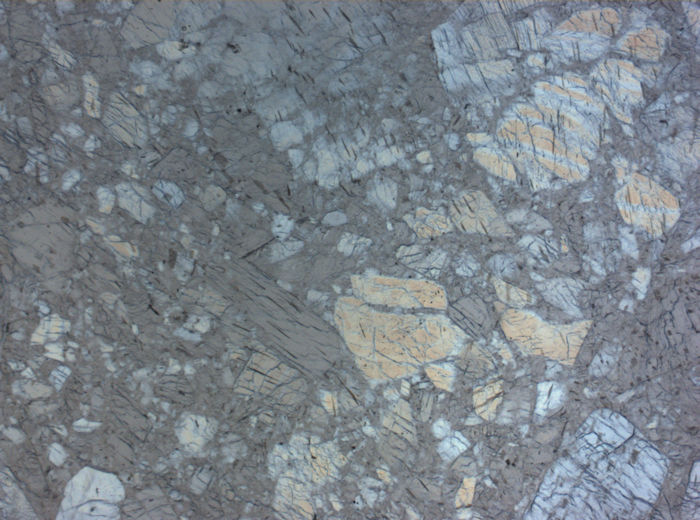 Thin Section Photograph of Apollo 16 Sample 60025,269 in Plane-Polarized Light at 10x Magnification and 0.7 mm Field of View (View #1)
