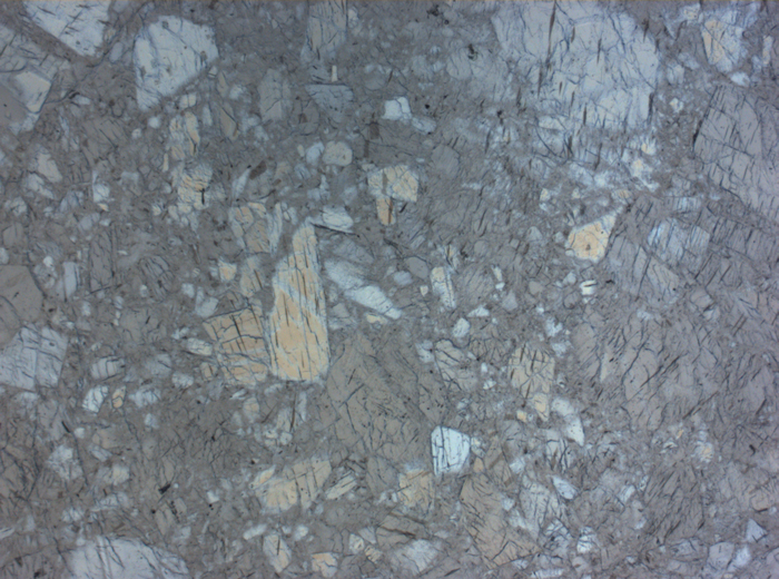 Thin Section Photograph of Apollo 16 Sample 60025,269 in Plane-Polarized Light at 10x Magnification and 0.7 mm Field of View (View #10)