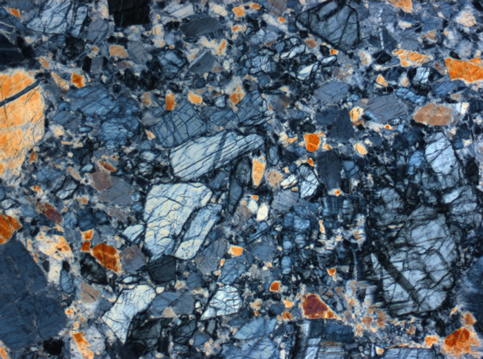 Thin Section Photograph of Apollo 16 Sample 60025,269 in Cross-Polarized Light at 10x Magnification and 0.7 mm Field of View (View #24)