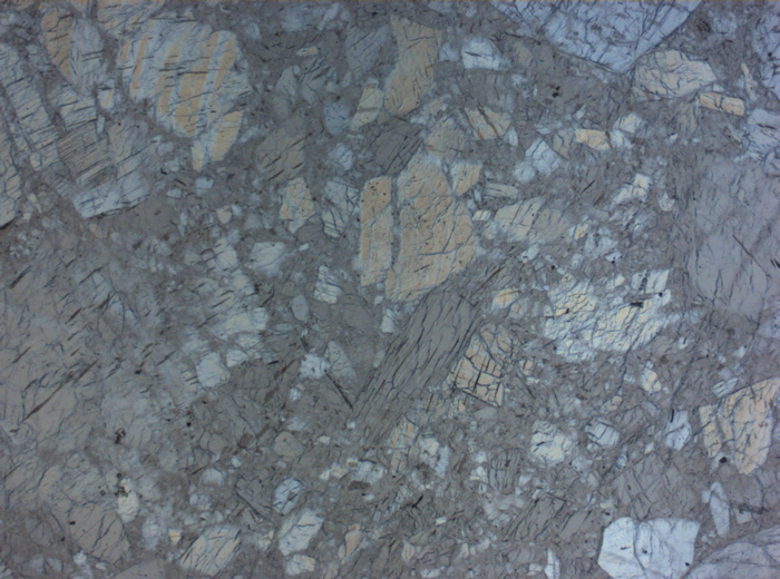 Thin Section Photograph of Apollo 16 Sample 60025,269 in Plane-Polarized Light at 10x Magnification and 0.7 mm Field of View (View #54)