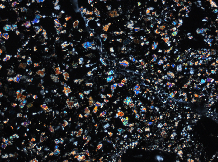 Thin Section Photograph of Apollo 16 Sample 61016,220 in Cross-Polarized Light at 2.5x Magnification and 2.85 mm Field of View (View #1)