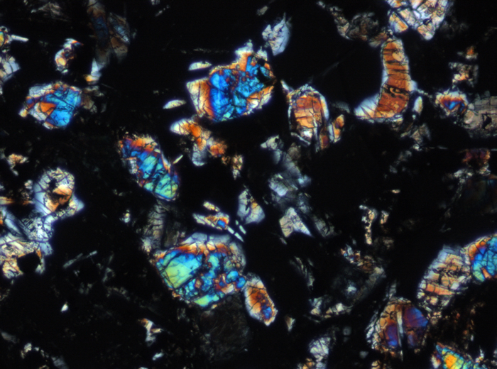 Thin Section Photograph of Apollo 16 Sample 61016,220 in Cross-Polarized Light at 10x Magnification and 1.15 mm Field of View (View #3)