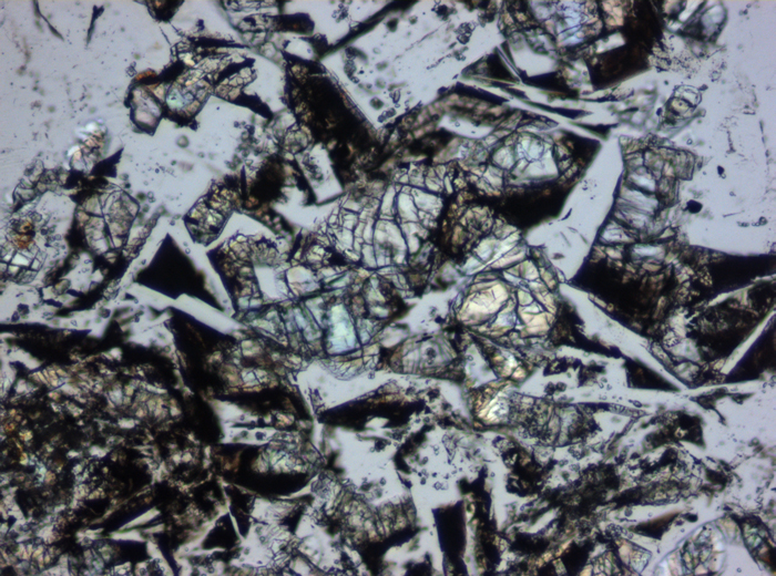 Thin Section Photograph of Apollo 16 Sample 61016,220 in Plane-Polarized Light at 10x Magnification and 1.15 mm Field of View (View #4)