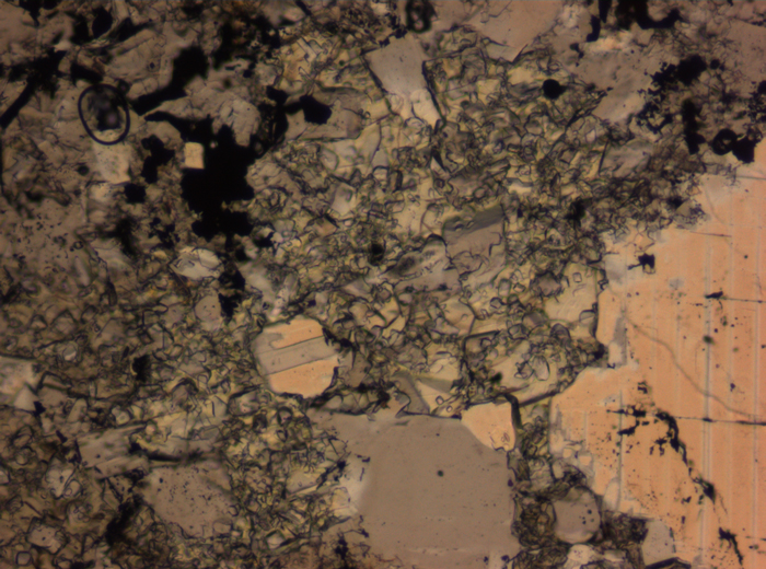 Thin Section Photograph of Apollo 16 Sample 65015,164 in Plane-Polarized Light at 2.5x Magnification and 2.85 mm Field of View (View #2)
