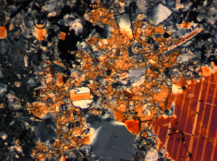 Thin Section Photograph of Apollo 16 Sample 65015,164 in Cross-Polarized Light at 2.5x Magnification and 2.85 mm Field of View (View #4)