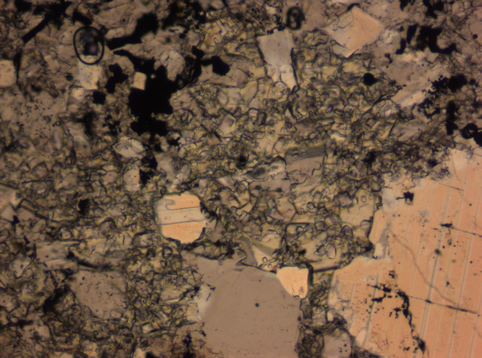 Thin Section Photograph of Apollo 16 Sample 65015,164 in Plane-Polarized Light at 2.5x Magnification and 2.85 mm Field of View (View #4)