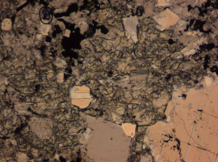 Thin Section Photograph of Apollo 16 Sample 65015,164 in Plane-Polarized Light at 2.5x Magnification and 2.85 mm Field of View (View #5)