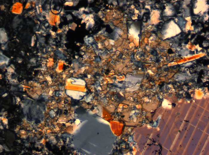 Thin Section Photograph of Apollo 16 Sample 65015,164 in Cross-Polarized Light at 2.5x Magnification and 2.85 mm Field of View (View #7)