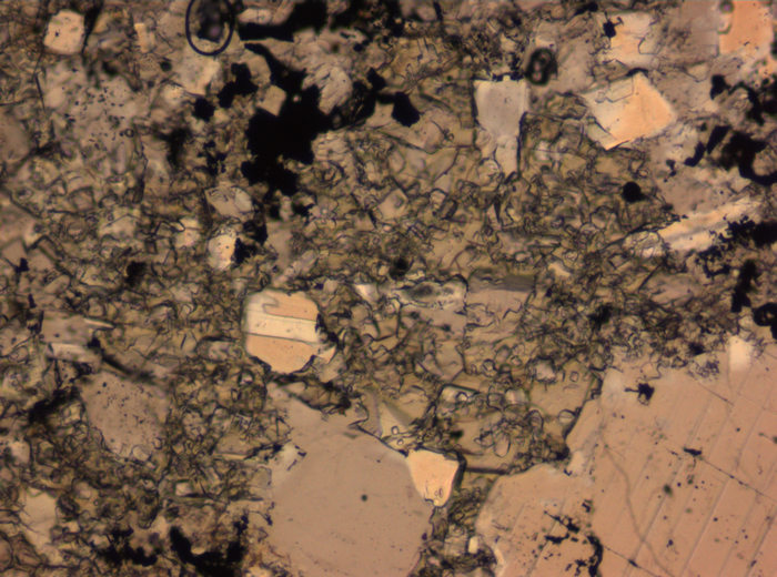 Thin Section Photograph of Apollo 16 Sample 65015,164 in Plane-Polarized Light at 2.5x Magnification and 2.85 mm Field of View (View #7)