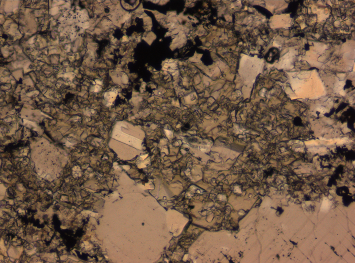 Thin Section Photograph of Apollo 16 Sample 65015,164 in Plane-Polarized Light at 2.5x Magnification and 2.85 mm Field of View (View #10)