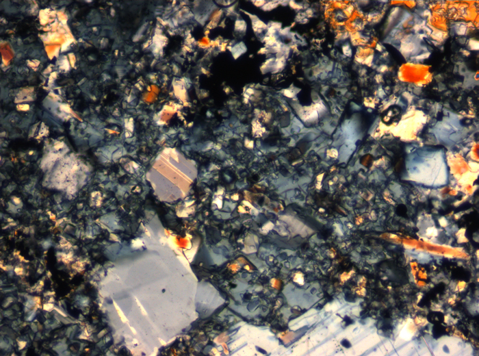 Thin Section Photograph of Apollo 16 Sample 65015,164 in Cross-Polarized Light at 2.5x Magnification and 2.85 mm Field of View (View #13)