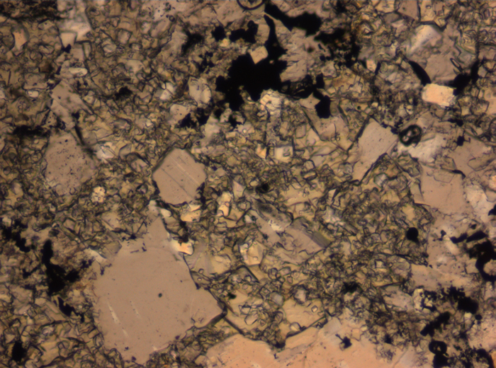 Thin Section Photograph of Apollo 16 Sample 65015,164 in Plane-Polarized Light at 2.5x Magnification and 2.85 mm Field of View (View #14)