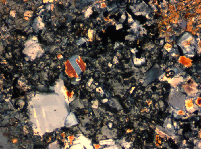 Thin Section Photograph of Apollo 16 Sample 65015,164 in Cross-Polarized Light at 2.5x Magnification and 2.85 mm Field of View (View #17)