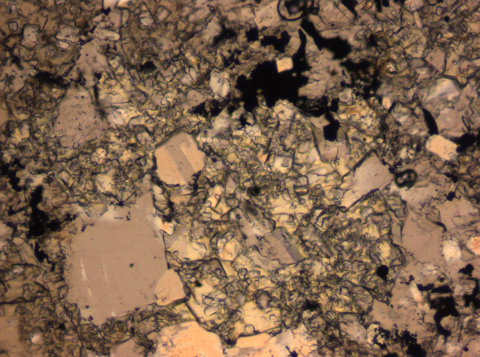 Thin Section Photograph of Apollo 16 Sample 65015,164 in Plane-Polarized Light at 2.5x Magnification and 2.85 mm Field of View (View #17)