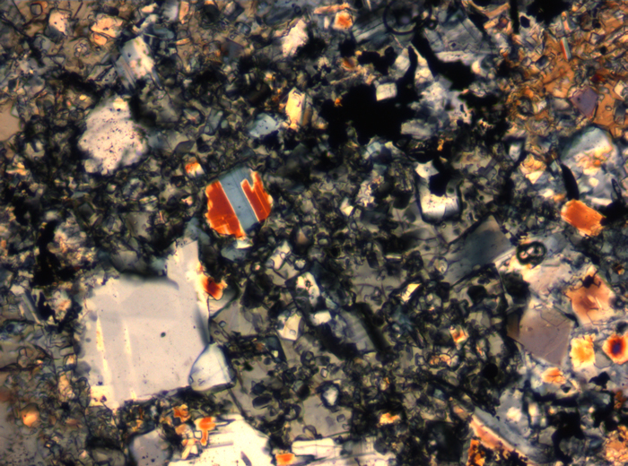 Thin Section Photograph of Apollo 16 Sample 65015,164 in Cross-Polarized Light at 2.5x Magnification and 2.85 mm Field of View (View #18)