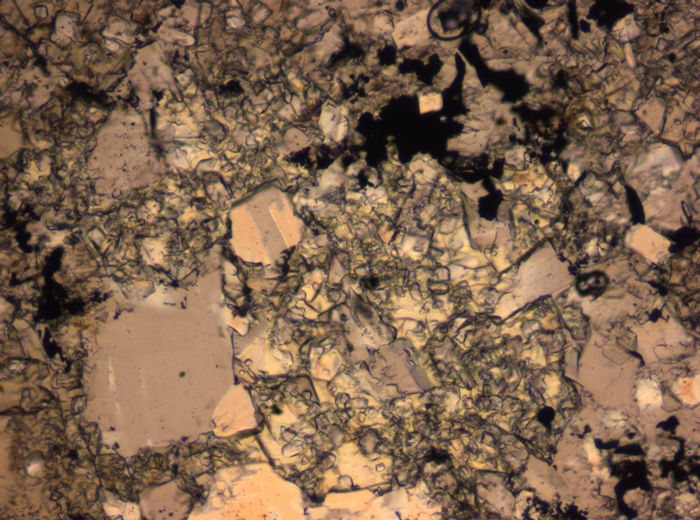 Thin Section Photograph of Apollo 16 Sample 65015,164 in Plane-Polarized Light at 2.5x Magnification and 2.85 mm Field of View (View #18)