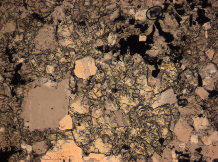 Thin Section Photograph of Apollo 16 Sample 65015,164 in Plane-Polarized Light at 2.5x Magnification and 2.85 mm Field of View (View #20)