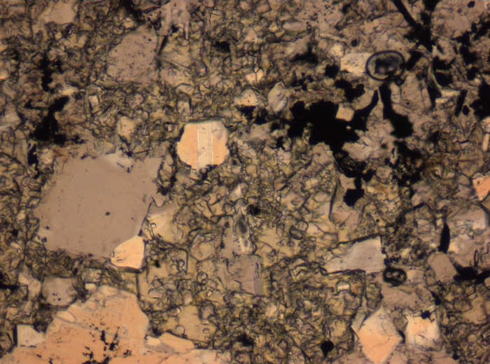Thin Section Photograph of Apollo 16 Sample 65015,164 in Plane-Polarized Light at 2.5x Magnification and 2.85 mm Field of View (View #23)