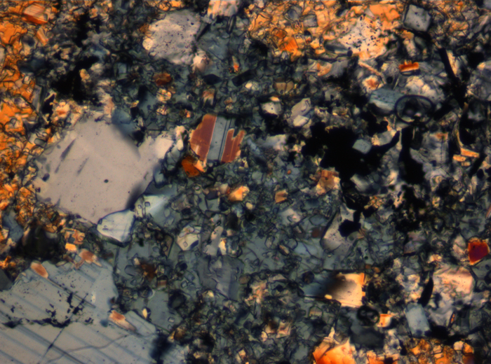 Thin Section Photograph of Apollo 16 Sample 65015,164 in Cross-Polarized Light at 2.5x Magnification and 2.85 mm Field of View (View #26)