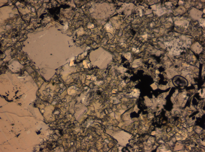 Thin Section Photograph of Apollo 16 Sample 65015,164 in Plane-Polarized Light at 2.5x Magnification and 2.85 mm Field of View (View #31)