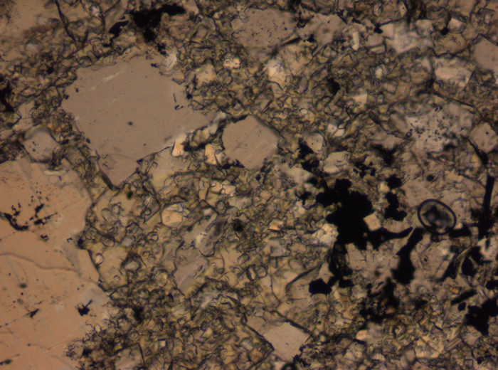 Thin Section Photograph of Apollo 16 Sample 65015,164 in Plane-Polarized Light at 2.5x Magnification and 2.85 mm Field of View (View #32)