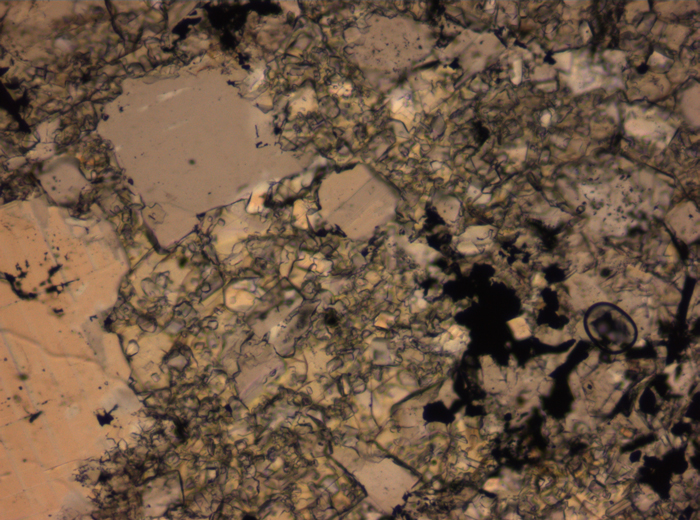 Thin Section Photograph of Apollo 16 Sample 65015,164 in Plane-Polarized Light at 2.5x Magnification and 2.85 mm Field of View (View #33)