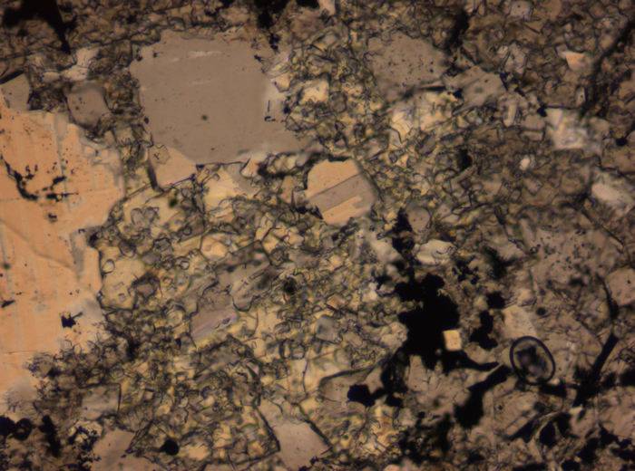 Thin Section Photograph of Apollo 16 Sample 65015,164 in Plane-Polarized Light at 2.5x Magnification and 2.85 mm Field of View (View #36)