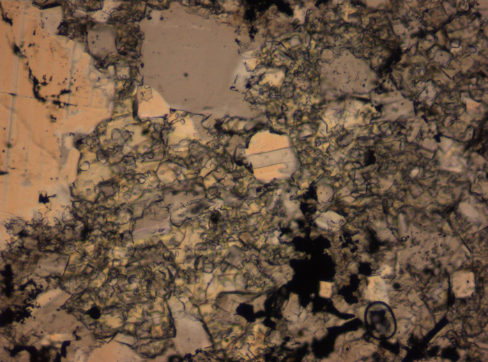 Thin Section Photograph of Apollo 16 Sample 65015,164 in Plane-Polarized Light at 2.5x Magnification and 2.85 mm Field of View (View #39)