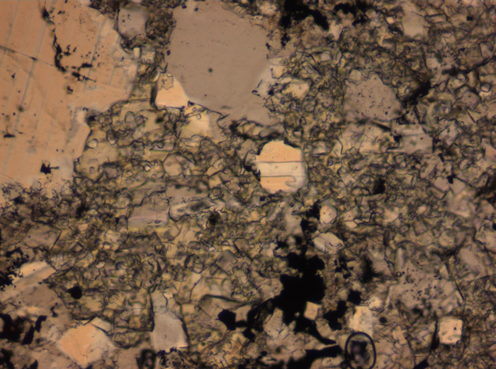 Thin Section Photograph of Apollo 16 Sample 65015,164 in Plane-Polarized Light at 2.5x Magnification and 2.85 mm Field of View (View #41)