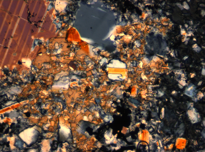 Thin Section Photograph of Apollo 16 Sample 65015,164 in Cross-Polarized Light at 2.5x Magnification and 2.85 mm Field of View (View #42)