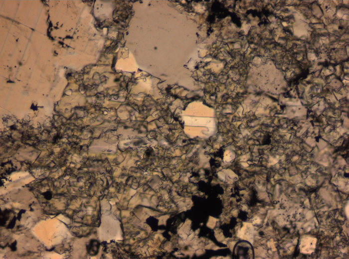 Thin Section Photograph of Apollo 16 Sample 65015,164 in Plane-Polarized Light at 2.5x Magnification and 2.85 mm Field of View (View #42)