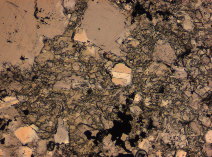 Thin Section Photograph of Apollo 16 Sample 65015,164 in Plane-Polarized Light at 2.5x Magnification and 2.85 mm Field of View (View #43)